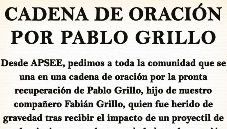 APSEE convoca a una cadena de oración por la recuperación del fotógrafo Pablo Grillo, herido por las fuerzas de seguridad