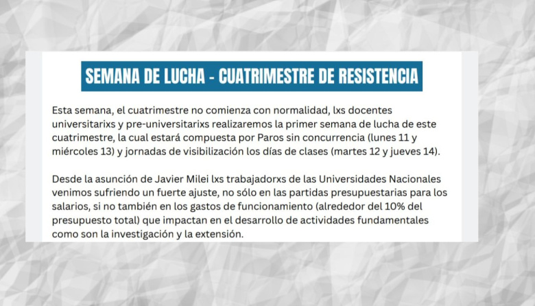 Conflicto universitario: ADUNA inició una nueva semana de lucha