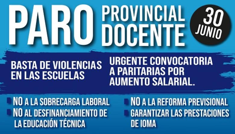 30 de junio: paro provincial docente por 24 horas