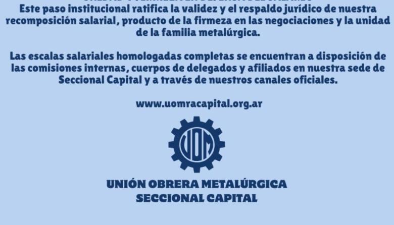 La UOM logró que se homologue la paritaria