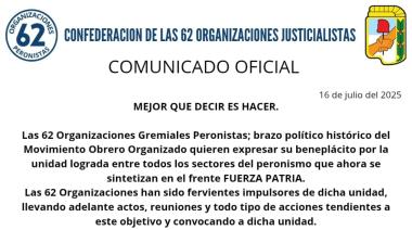 Las 62 movilizarán junto a las y los trabajadores del Garrahan e instaron a ser parte de las listas de Fuerza Patria