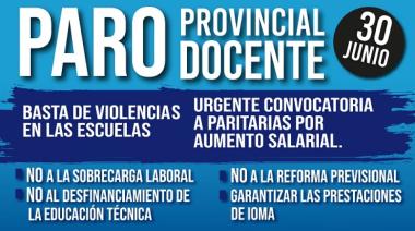 30 de junio: paro provincial docente por 24 horas