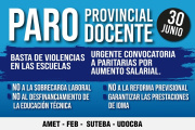 30 de junio: paro provincial docente por 24 horas